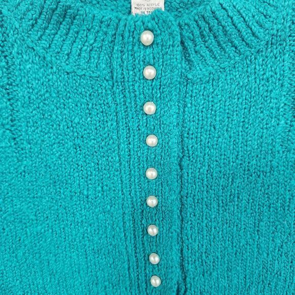 Womens Small Vintage 80's Green Knit Turtleneck Sweater Cardigan Kimberly Hope - Picture 7 of 10